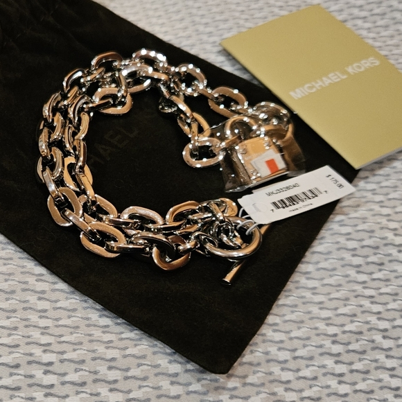 Michael Kors Square Chain Link Padlock Necklace Silver Plate Stainless Steel NWT - Picture 12 of 16